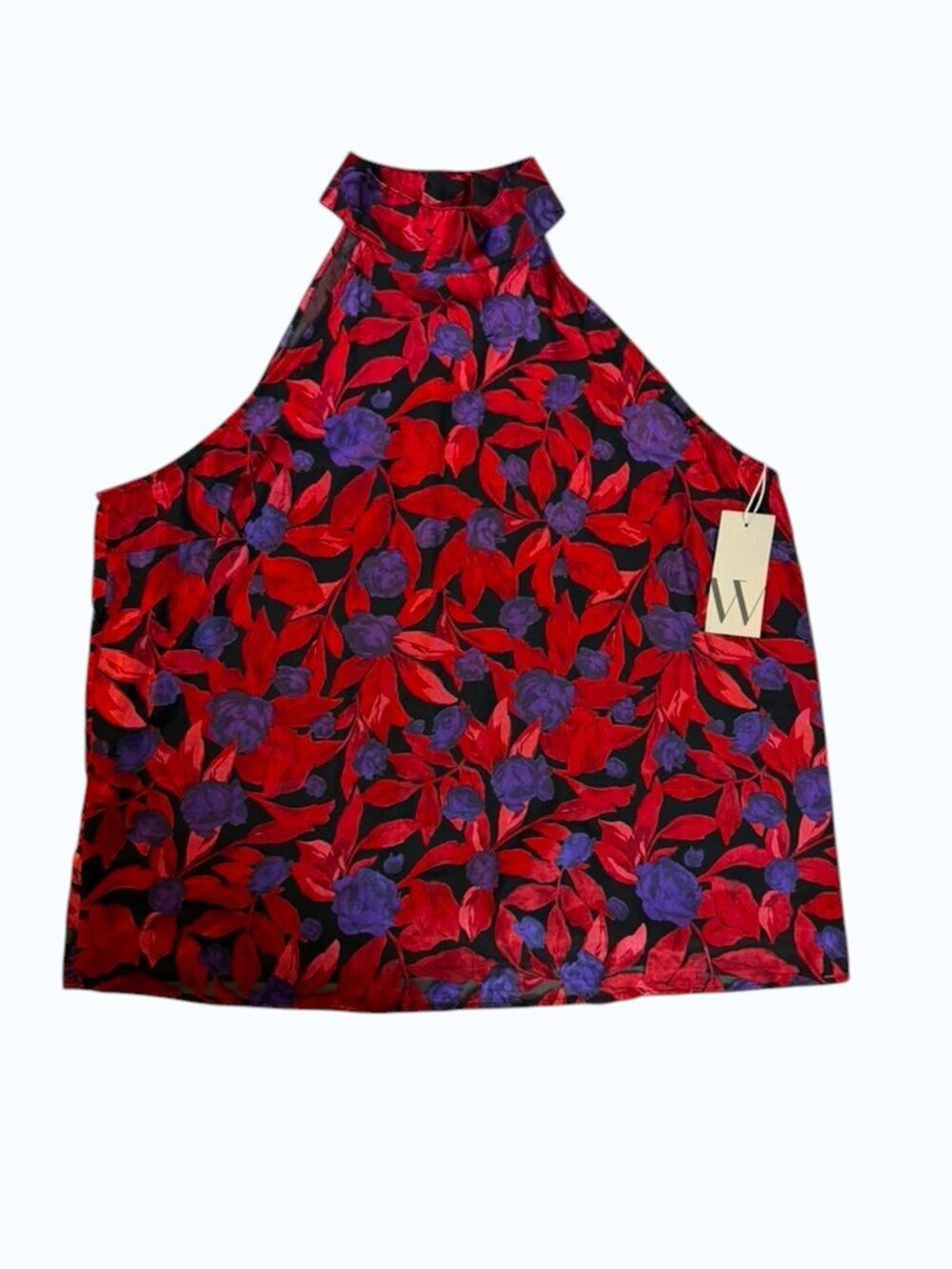 Worthington Floral Halter Blouse XXL NWT Red Purple Career Chic.